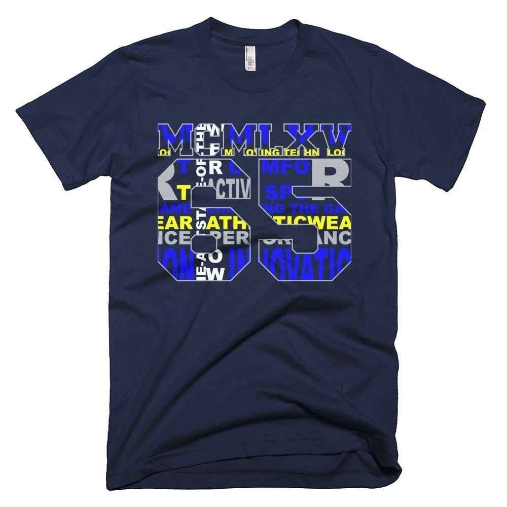 65 MCMLXV Men's Active Typography Varsity Logo Graphic T-Shirt