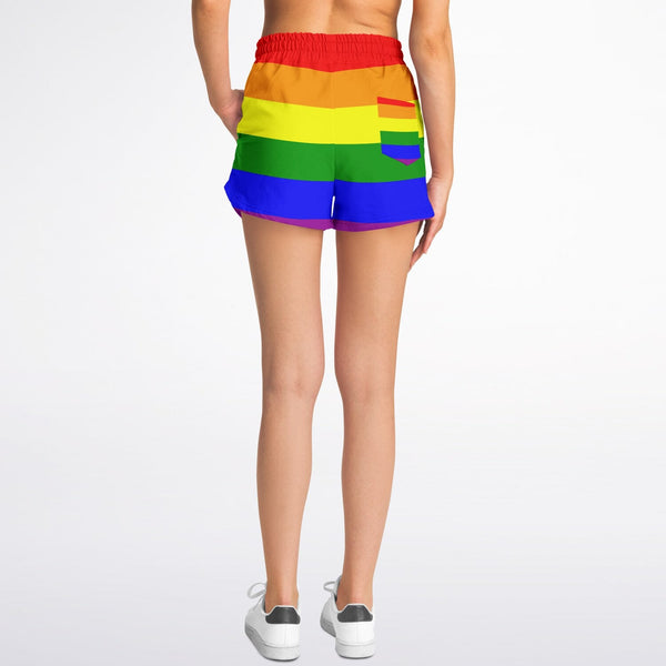 65 MCMLXV Womens LGBT Pride Rainbow Flag Athletic Loose Shorts
