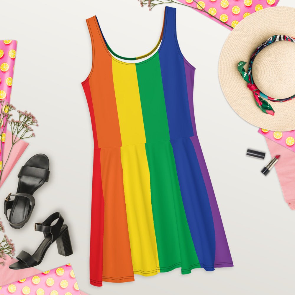 65 MCMLXV Womens LGBT Pride Rainbow Flag Print Skater Dress - 65mcmlxv