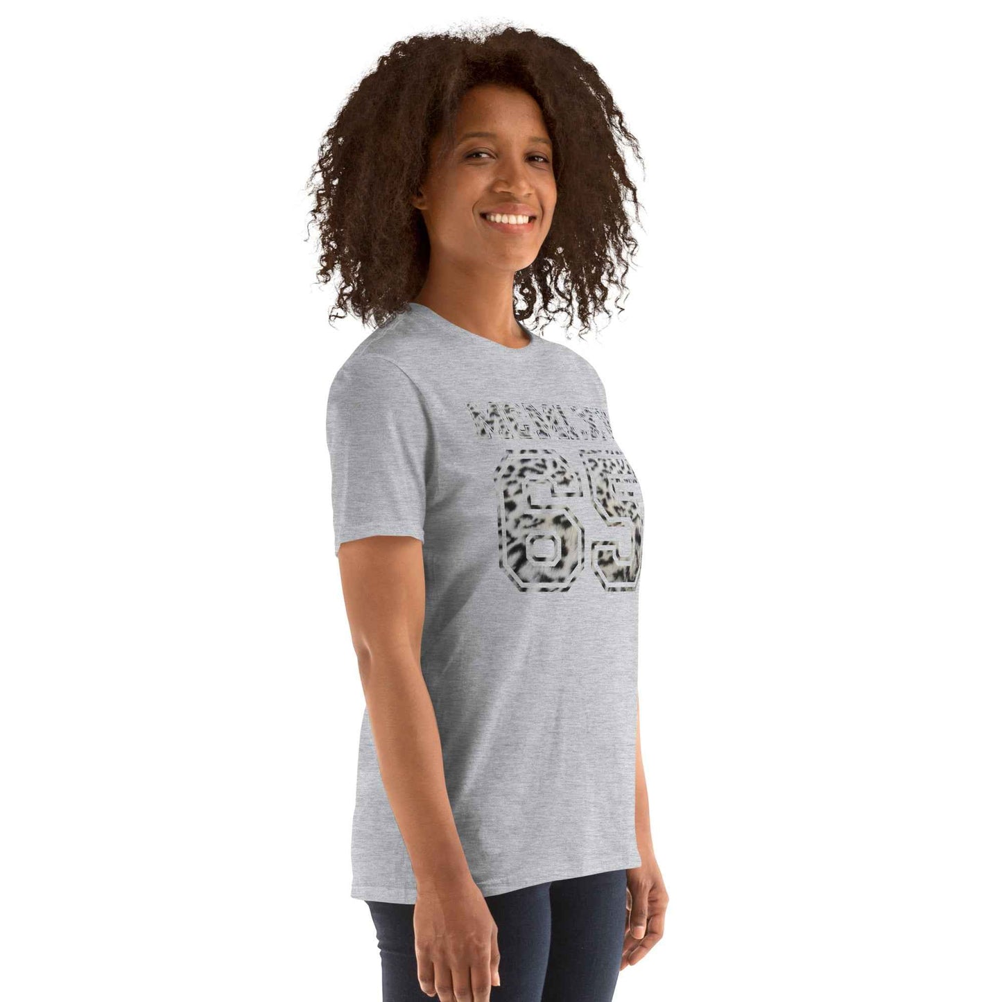65 MCMLXV Women's Snow Leopard Varsity Logo Graphic T-Shirt