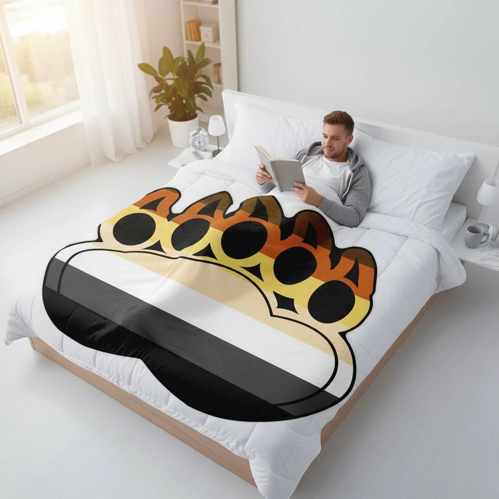 65mcmlxv LGBT Bear Pride flag paw print fleece throw blanket with ultra soft microfiber lining.