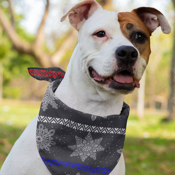 65 MCMLXV Black Christmas Snowflake Stripe Pet Bandana - 65mcmlxv