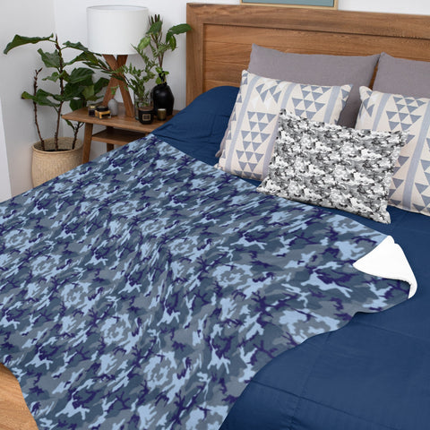 65 MCMLXV Blue Camouflage Print Microfleece Blanket - 65mcmlxv