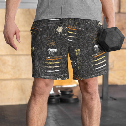 65 MCMLXV Men's LGBT Bear Pride Flag Scratches and Splatter Fur Print Short - 65mcmlxv