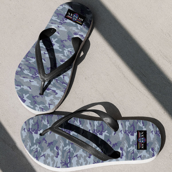 65 MCMLXV Unisex Blue Camouflage Print Flip - Flops - 65mcmlxv