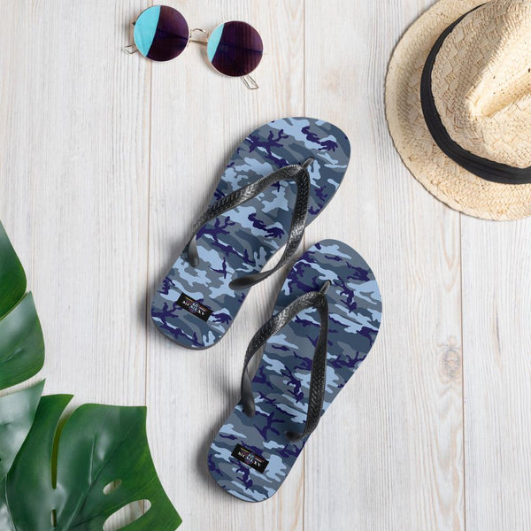 65 MCMLXV Unisex Blue Camouflage Print Flip - Flops - 65mcmlxv