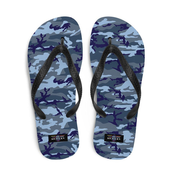65 MCMLXV Unisex Blue Camouflage Print Flip - Flops - 65mcmlxv