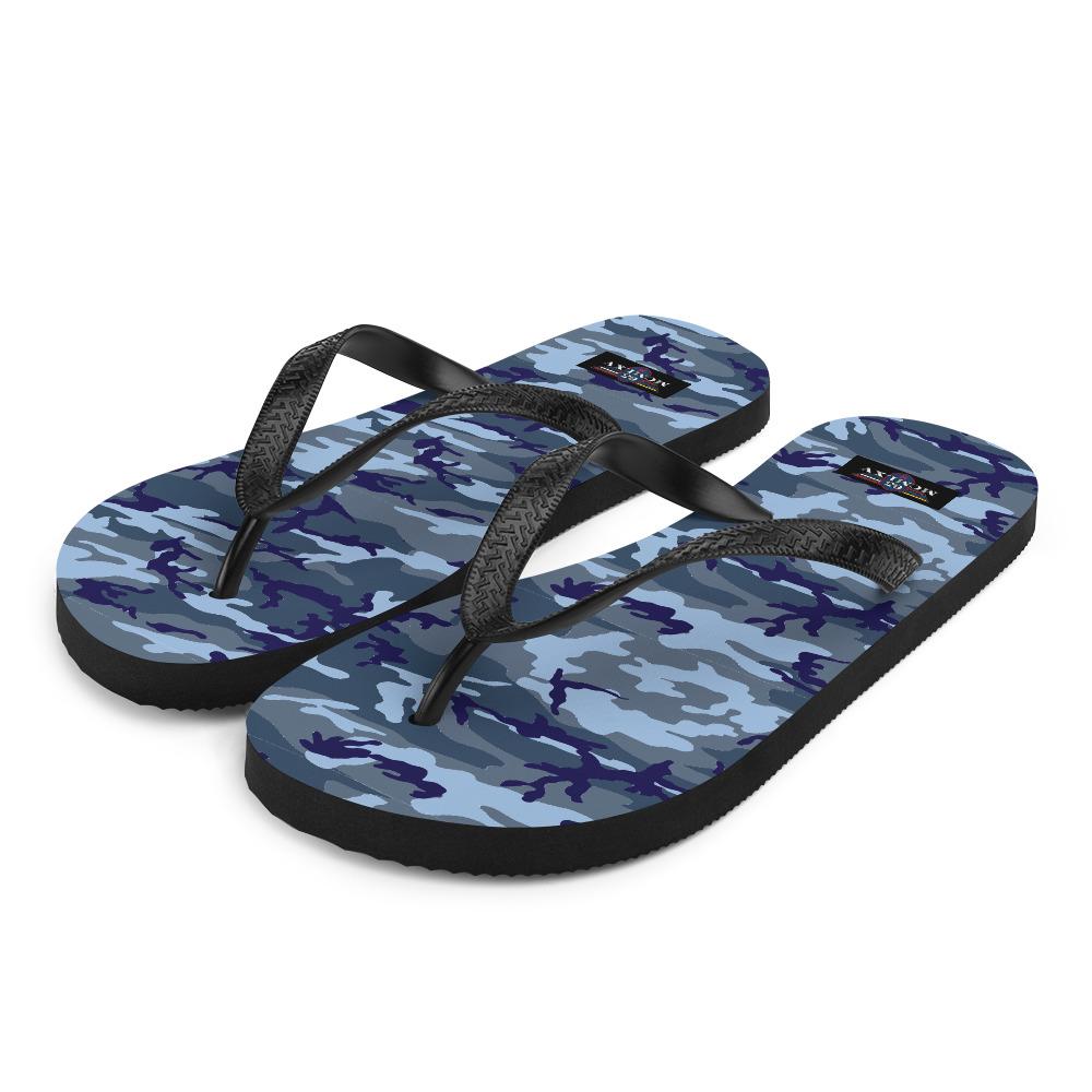65 MCMLXV Unisex Blue Camouflage Print Flip - Flops - 65mcmlxv