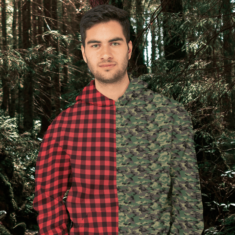 65 MCMLXV Unisex Red Buffalo Plaid and Camo Print Hoodie - 65mcmlxv