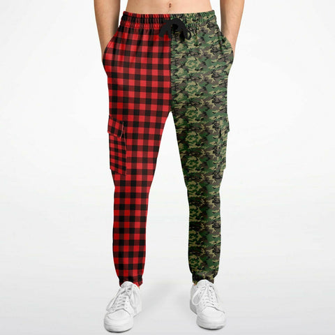 65 MCMLXV Unisex Red Buffalo Plaid and Camouflage Print Cargo Sweatpants - 65mcmlxv