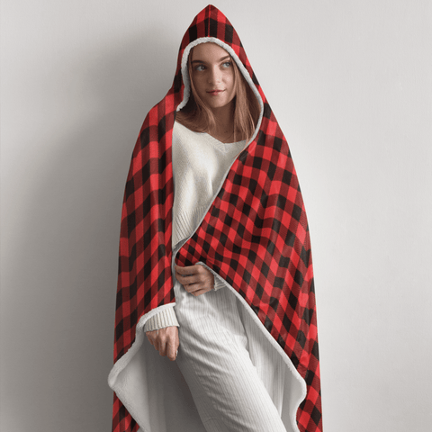 65 MCMLXV Unisex Red Buffalo Plaid Print Hooded Blanket - 65mcmlxv