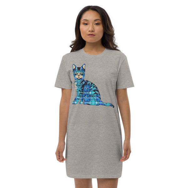 65 MCMLXV Women's Bejeweled Blue 70s Disco Cat Organic Cotton T-Shirt Dress