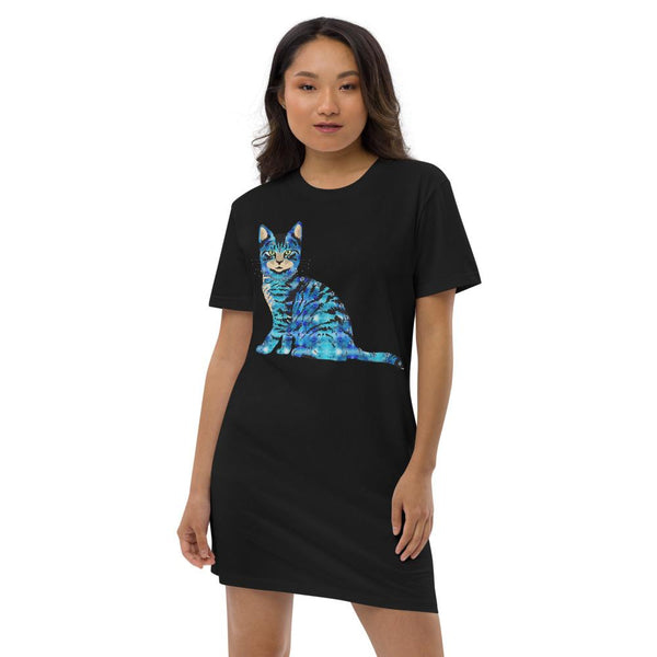 65 MCMLXV Women's Bejeweled Blue 70s Disco Cat Organic Cotton T-Shirt Dress - 65mcmlxv