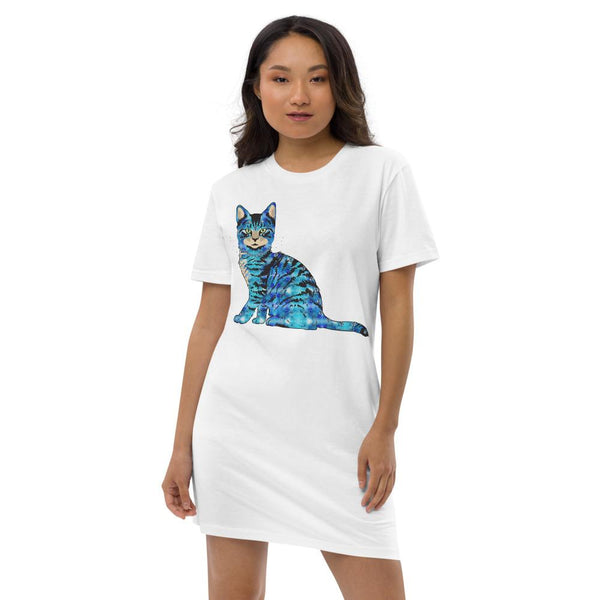 65 MCMLXV Women's Bejeweled Blue 70s Disco Cat Organic Cotton T-Shirt Dress - 65mcmlxv