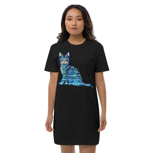 65 MCMLXV Women's Bejeweled Blue 70s Disco Cat Organic Cotton T-Shirt Dress - 65mcmlxv