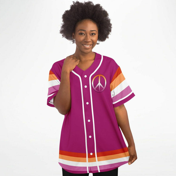 65 MCMLXV Women's LGBT Lesbian Pride Sunset Flag Print Baseball Jersey - 65mcmlxv