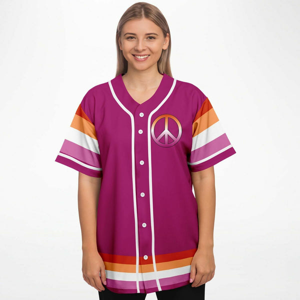 65 MCMLXV Women's LGBT Lesbian Pride Sunset Flag Print Baseball Jersey - 65mcmlxv