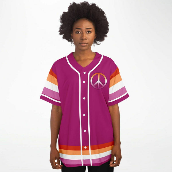 65 MCMLXV Women's LGBT Lesbian Pride Sunset Flag Print Baseball Jersey - 65mcmlxv
