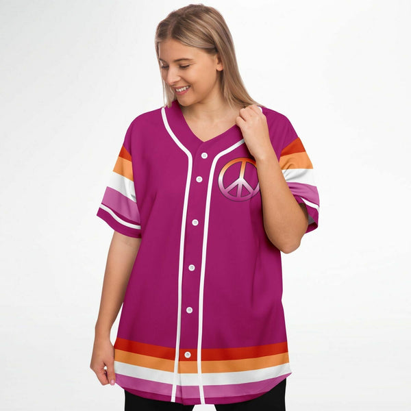 65 MCMLXV Women's LGBT Lesbian Pride Sunset Flag Print Baseball Jersey - 65mcmlxv