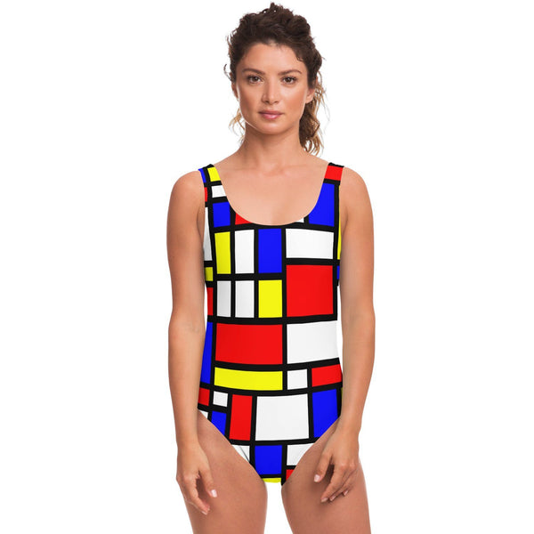 65 MCMLXV Women's Mondrian Color Block Print 1 Piece Swimsuit - 65mcmlxv