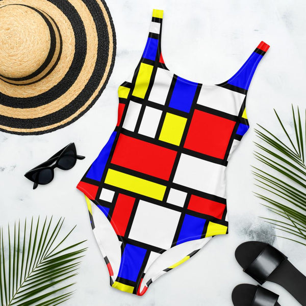 65 MCMLXV Women's Mondrian Color Block Print 1 Piece Swimsuit - 65mcmlxv