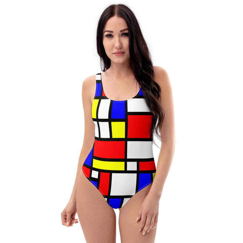 65 MCMLXV Women's Mondrian Color Block Print 1 Piece Swimsuit - 65mcmlxv
