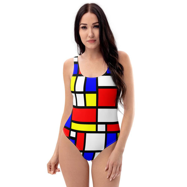 65 MCMLXV Women's Mondrian Color Block Print 1 Piece Swimsuit - 65mcmlxv