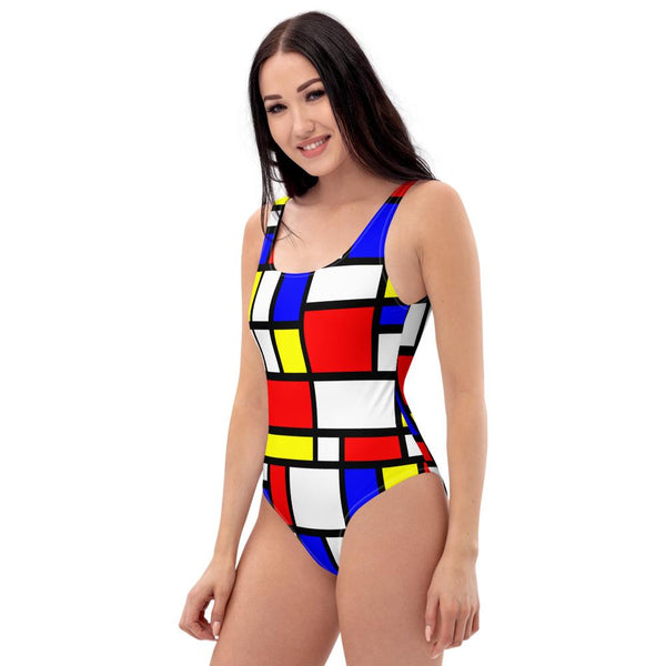 65 MCMLXV Women's Mondrian Color Block Print 1 Piece Swimsuit - 65mcmlxv