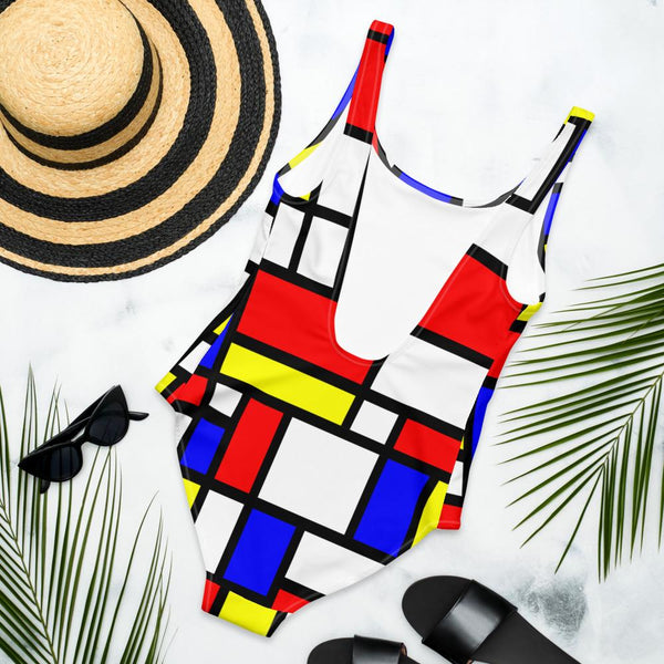65 MCMLXV Women's Mondrian Color Block Print 1 Piece Swimsuit - 65mcmlxv