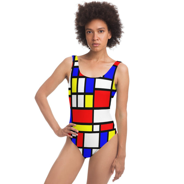 65 MCMLXV Women's Mondrian Color Block Print 1 Piece Swimsuit - 65mcmlxv