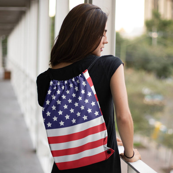 Drawstring Bag - 65 MCMLXV Americana USA Flag Print Drawstring Bag