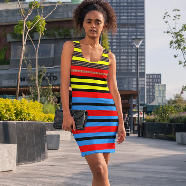 65 MCMLXV Women's Metallic Stripe Print Dress-Dress-65mcmlxv