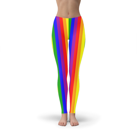 65 MCMLXV Women's LGBT Gay Pride Rainbow Flag Stripe Print Leggings