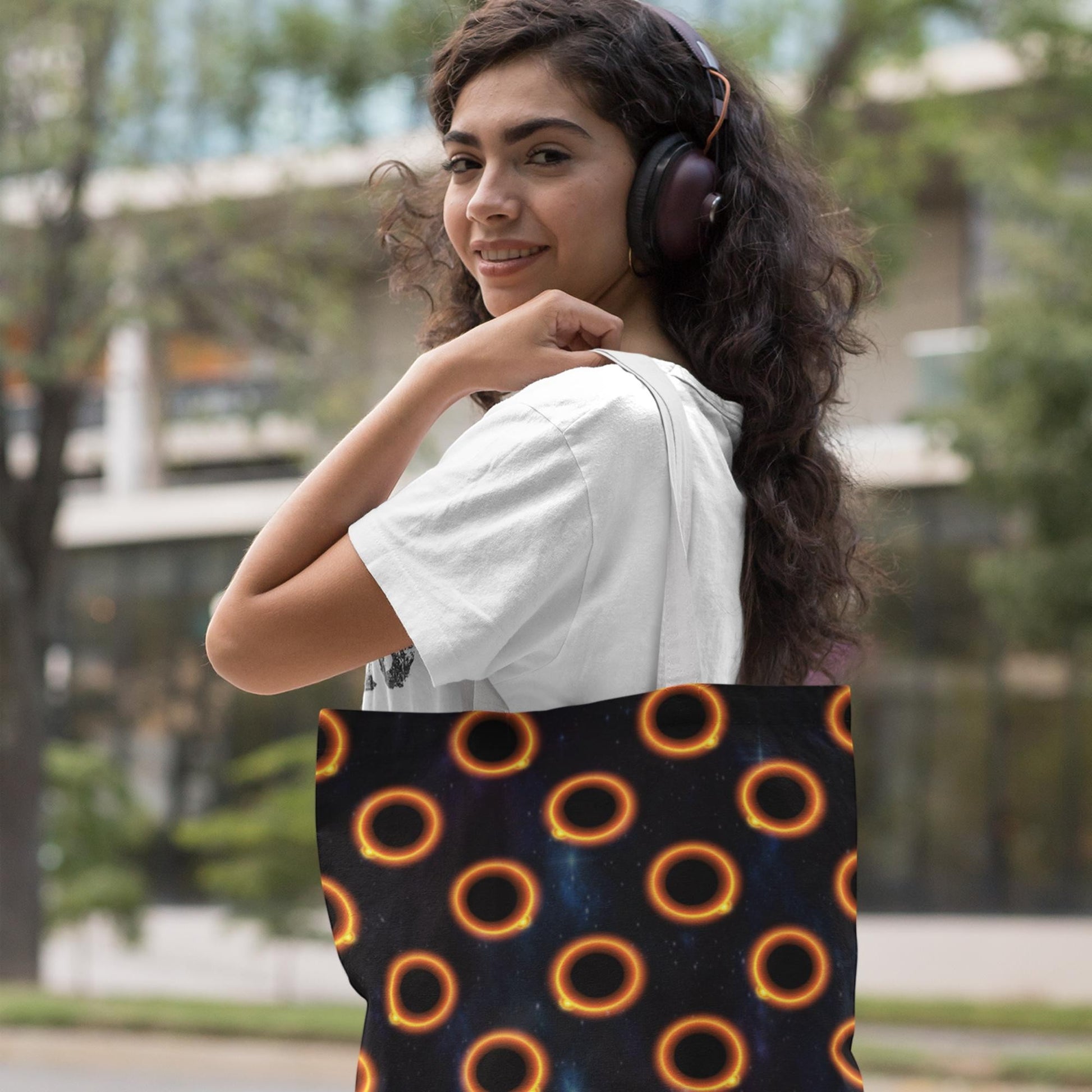 65 MCMLXV Black Solar Eclipse Polka Dot Pattern Tote Bag - 65mcmlxv