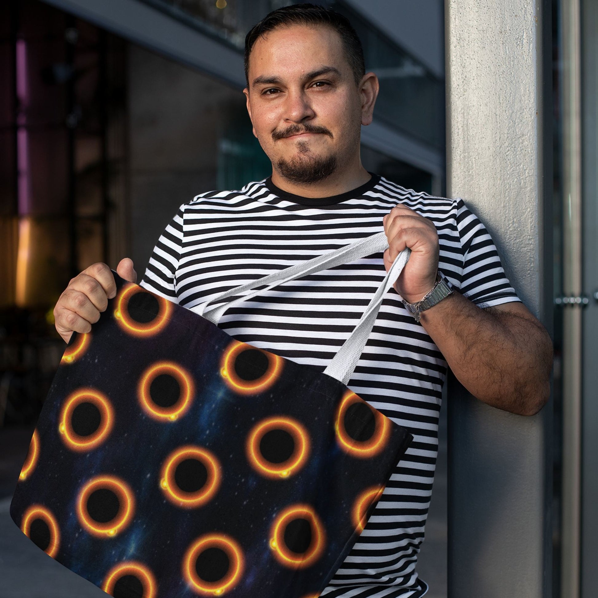 65 MCMLXV Black Solar Eclipse Polka Dot Pattern Tote Bag - 65mcmlxv