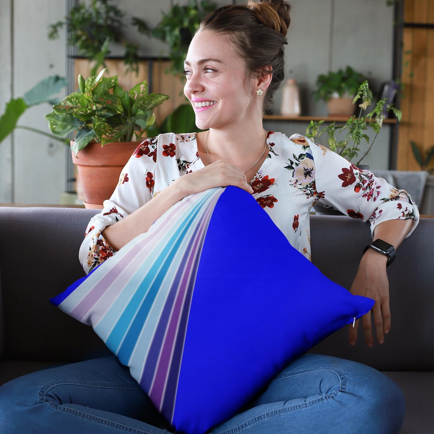 65 MCMLXV Blue Streaks of Light Square Pillow Case - 65mcmlxv