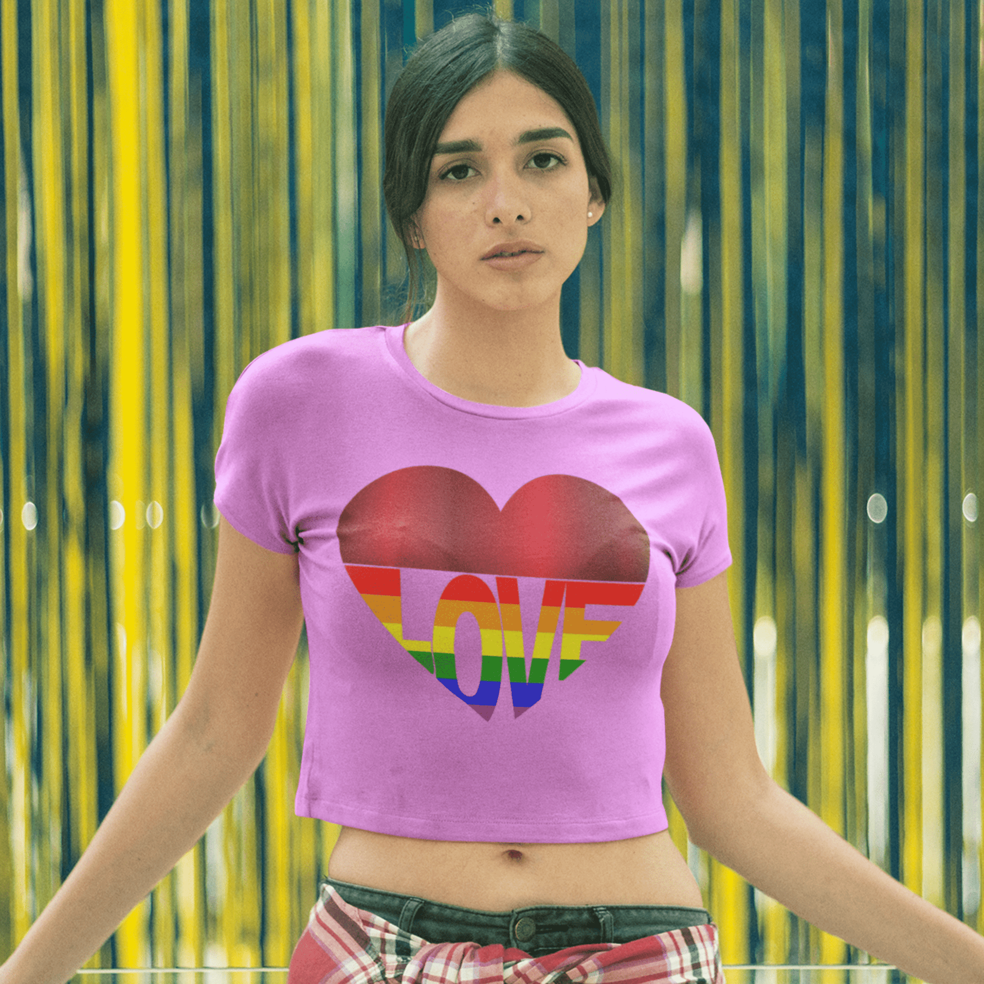 65 MCMLXV Cropped LGBT Rainbow Flag Love Heart Graphic T-Shirt - 65mcmlxv