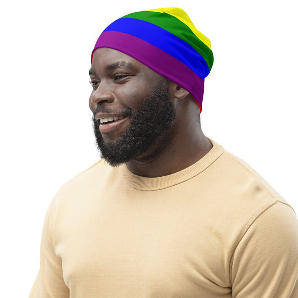 65 MCMLXV LGBT Gay Pride Rainbow Flag Print Beanie Skullcap - 65mcmlxv