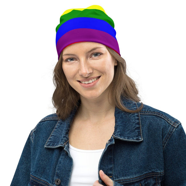 65 MCMLXV LGBT Gay Pride Rainbow Flag Print Beanie Skullcap - 65mcmlxv