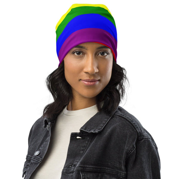 65 MCMLXV LGBT Gay Pride Rainbow Flag Print Beanie Skullcap - 65mcmlxv