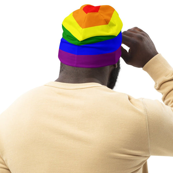 65 MCMLXV LGBT Gay Pride Rainbow Flag Print Beanie Skullcap - 65mcmlxv