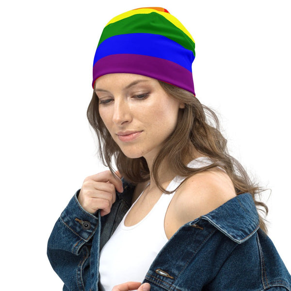 65 MCMLXV LGBT Gay Pride Rainbow Flag Print Beanie Skullcap - 65mcmlxv