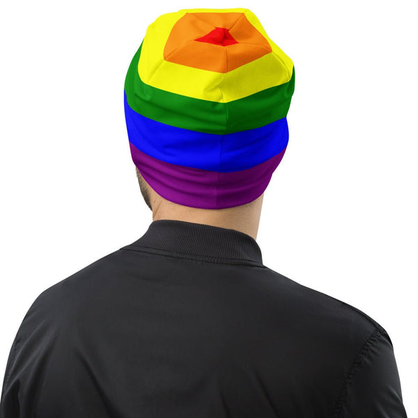 65 MCMLXV LGBT Gay Pride Rainbow Flag Print Beanie Skullcap - 65mcmlxv
