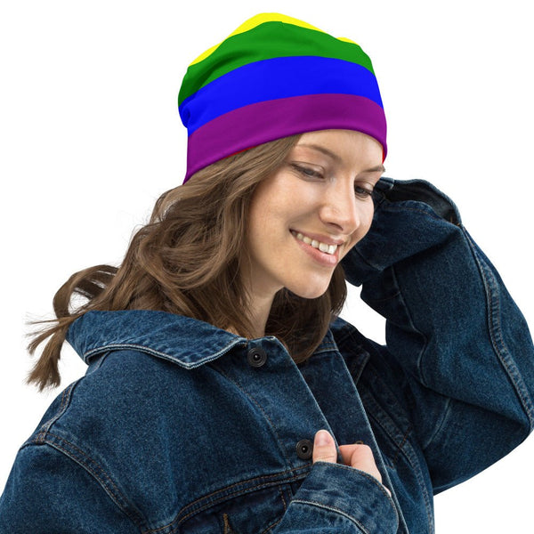 65 MCMLXV LGBT Gay Pride Rainbow Flag Print Beanie Skullcap - 65mcmlxv