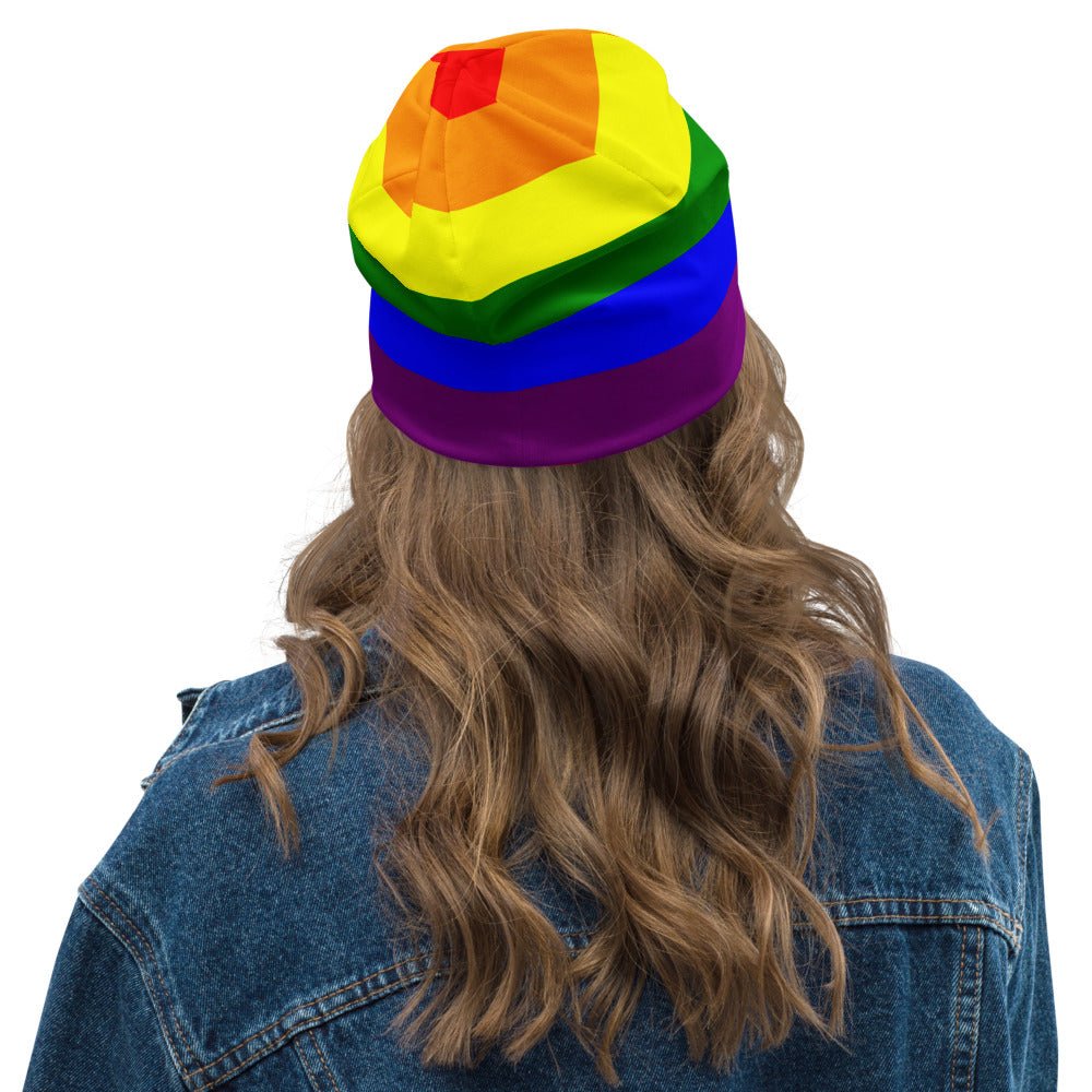 65 MCMLXV LGBT Gay Pride Rainbow Flag Print Beanie Skullcap - 65mcmlxv