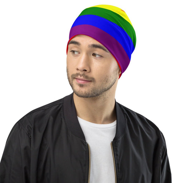 65 MCMLXV LGBT Gay Pride Rainbow Flag Print Beanie Skullcap - 65mcmlxv