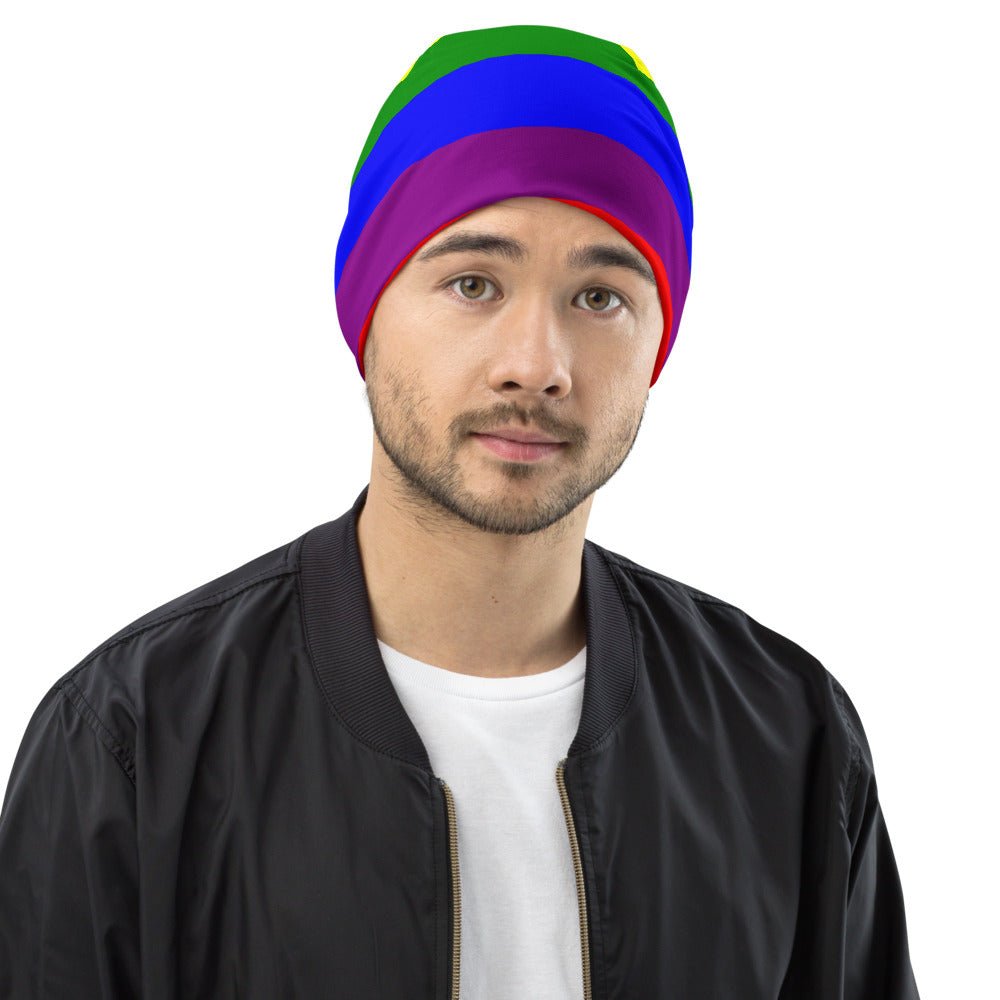 65 MCMLXV LGBT Gay Pride Rainbow Flag Print Beanie Skullcap - 65mcmlxv