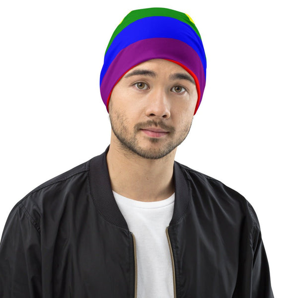 65 MCMLXV LGBT Gay Pride Rainbow Flag Print Beanie Skullcap - 65mcmlxv