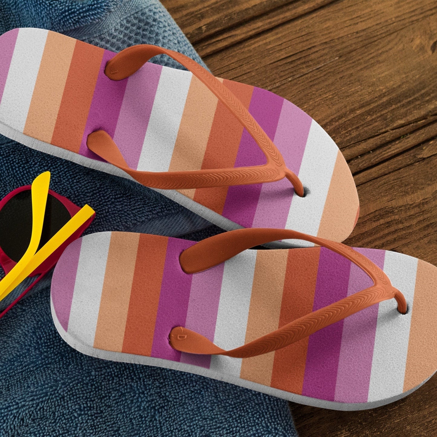 65 MCMLXV LGBT Lesbian Pride Sunset Flag Adult Flip Flops - 65mcmlxv