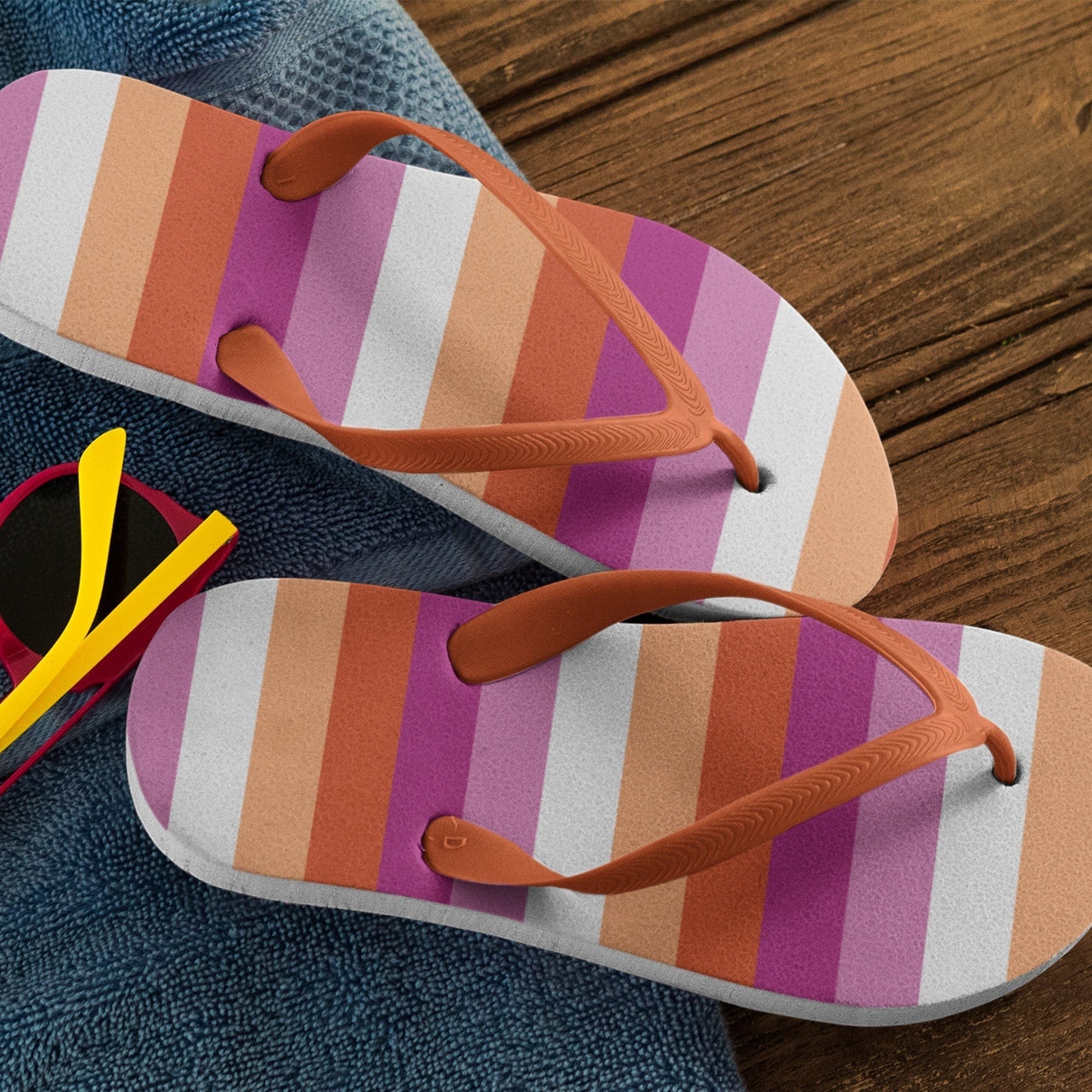 65 MCMLXV LGBT Lesbian Pride Sunset Flag Adult Flip Flops - 65mcmlxv